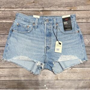 Levis 501 Light Wash Distressed Cut Off Raw Edge High Rise Button Fly Jean Short
